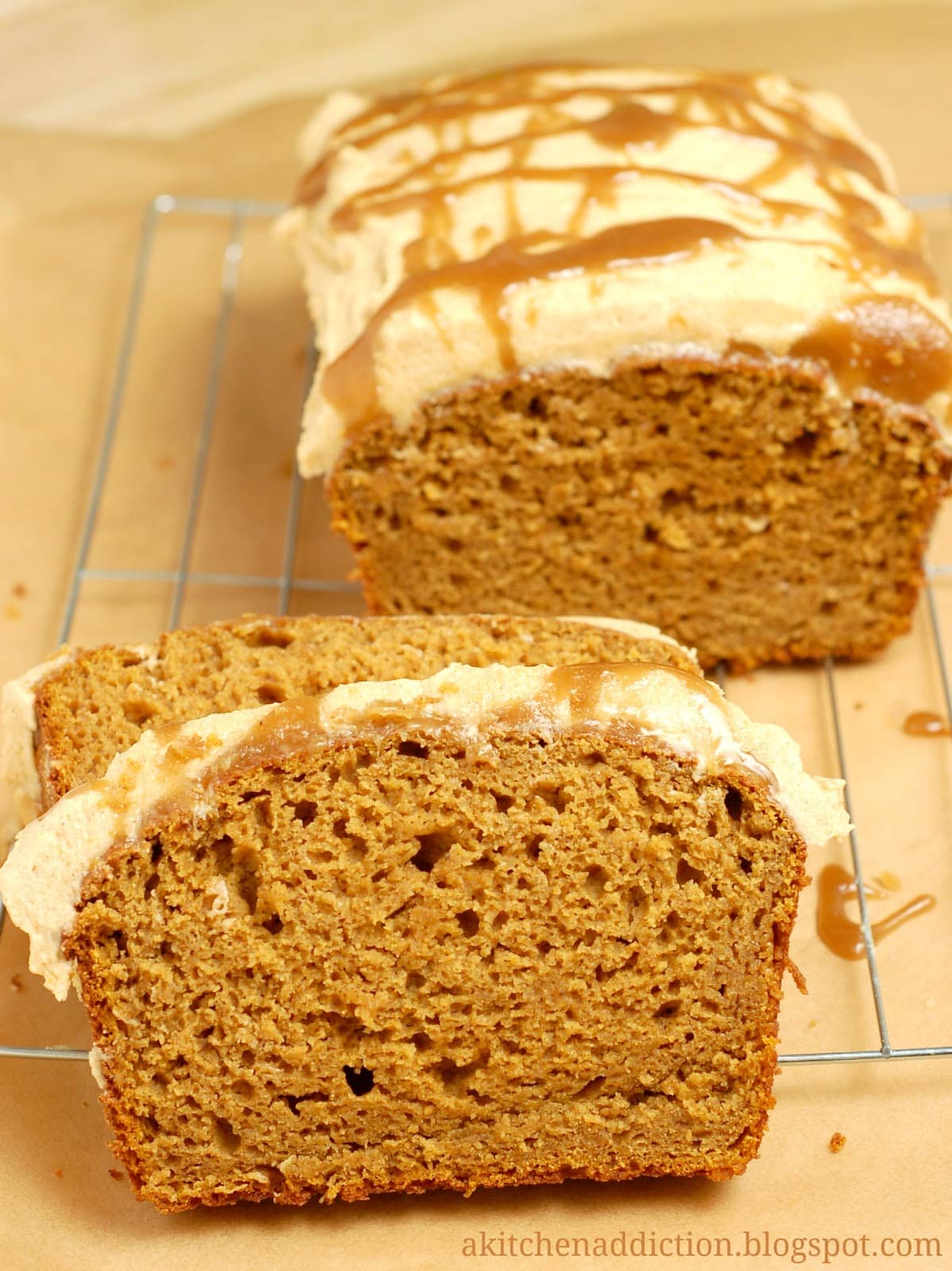 Pumpkin Bread with Salted Caramel Drizzled Pumpkin Buttercream A