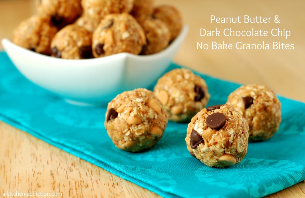 Peanut Butter & Dark Chocolate Chip No Bake Granola Bites