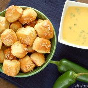 Pretzel Bites with Jalapeno Cheddar Cheese Sauce