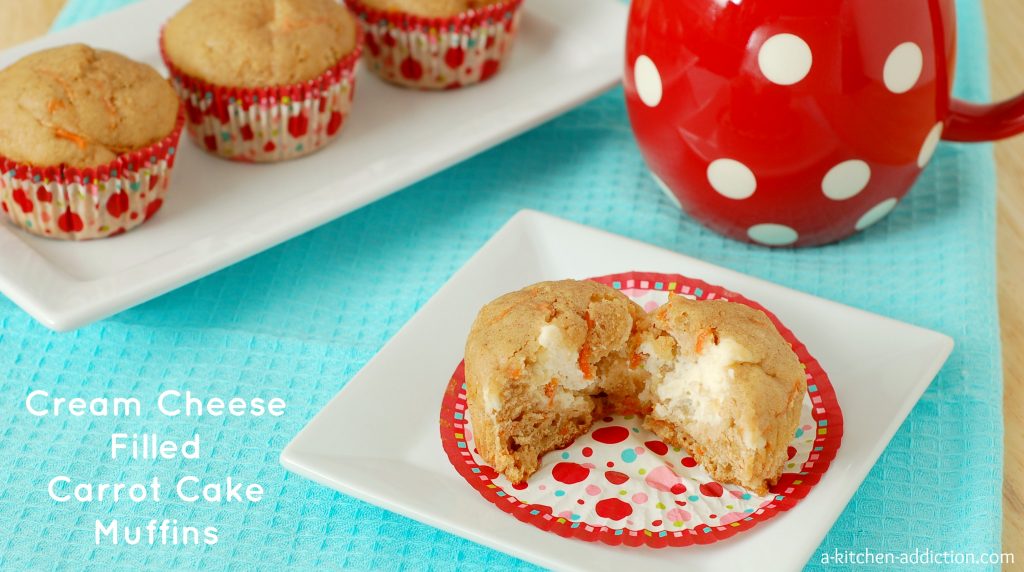 Cream Cheese Filled Carrot Cake Muffins from www.a-kitchen-addiction.com Cream Cheese Filled Carrot Cake Muffins Recipe l www.a-kitchen-addiction.com