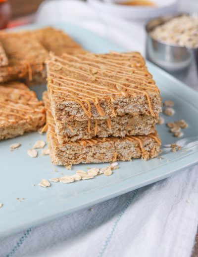 One Bowl Soft Baked Peanut Butter Granola Bars Recipe from A Kitchen Addiction