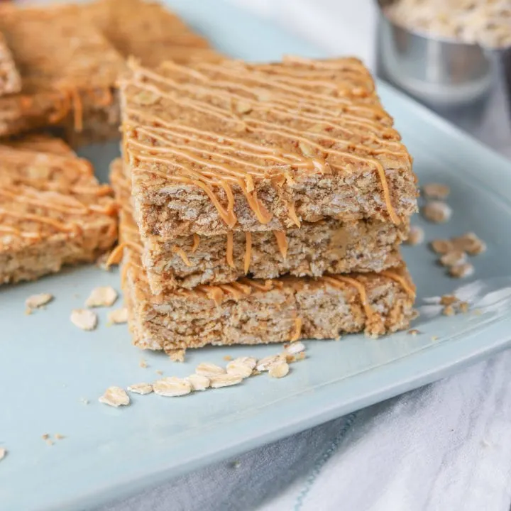 One Bowl Soft Baked Peanut Butter Granola Bars Recipe from A Kitchen Addiction