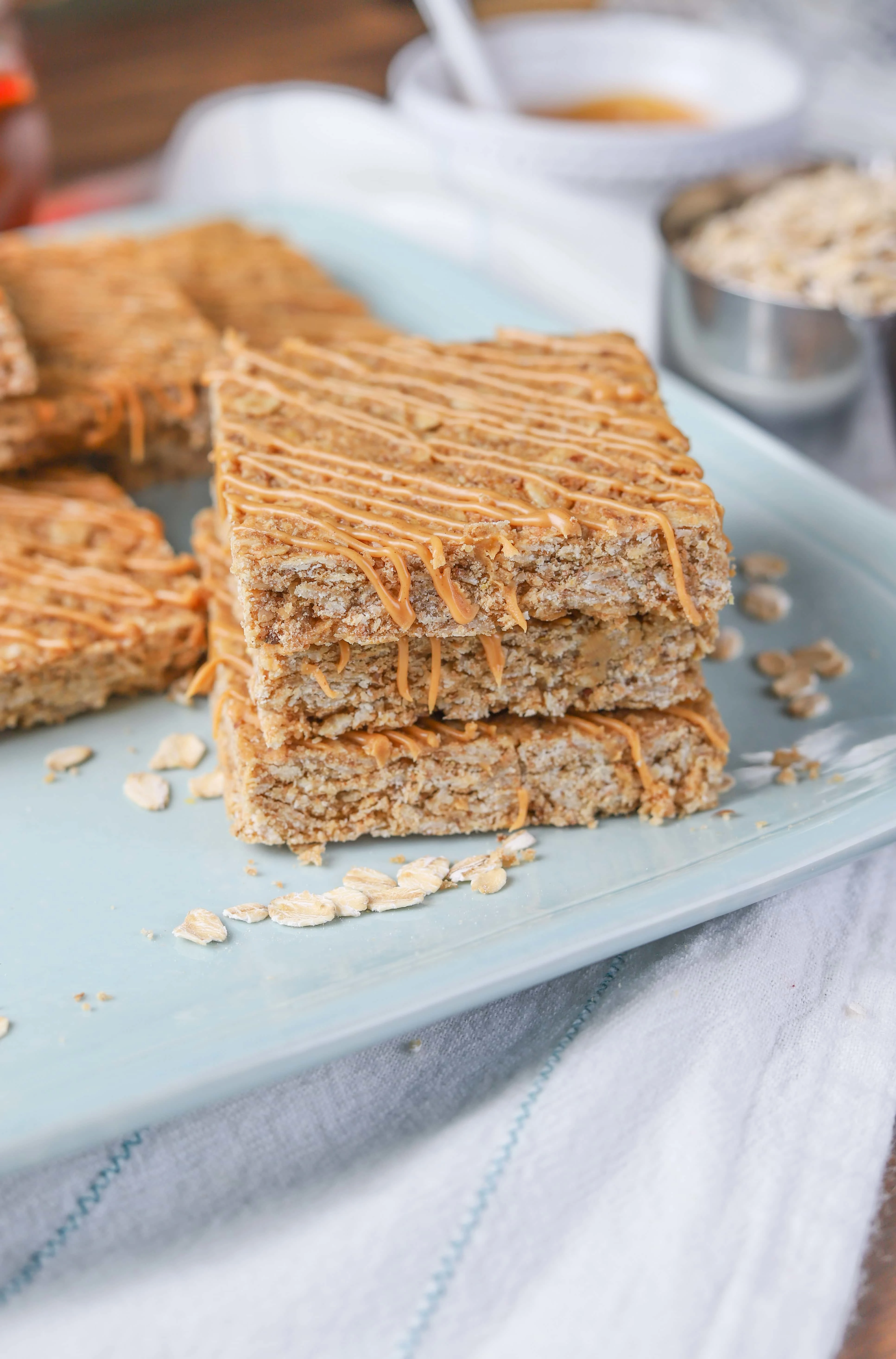 One Bowl Soft Baked Peanut Butter Granola Bars Recipe from A Kitchen Addiction