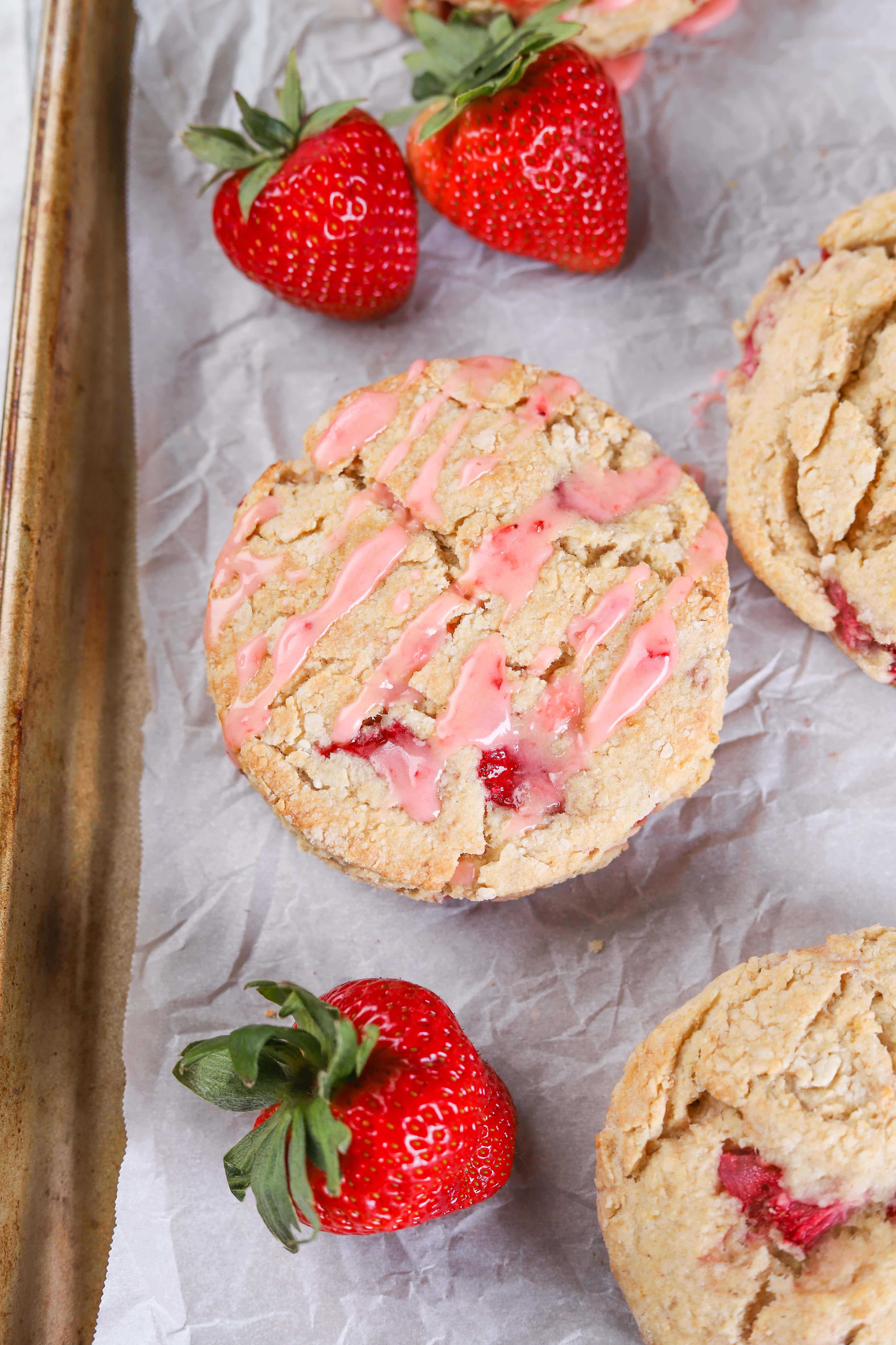 Fresh Strawberry Scones with Lemon Strawberry Glaze - A Kitchen Addiction