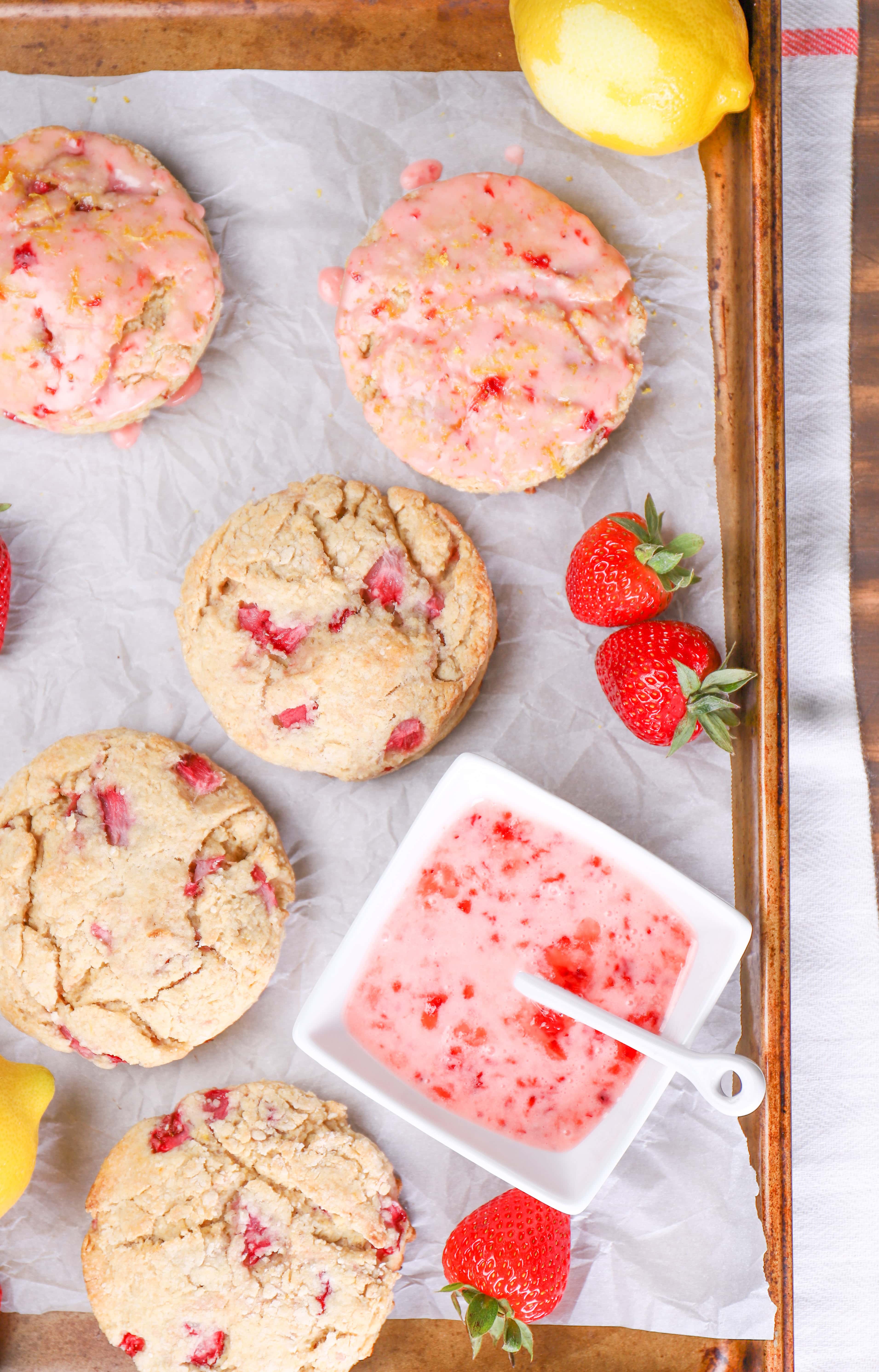 Strawberry Scones with Lemon Strawberry Glaze Recipe from A Kitchen Addiction