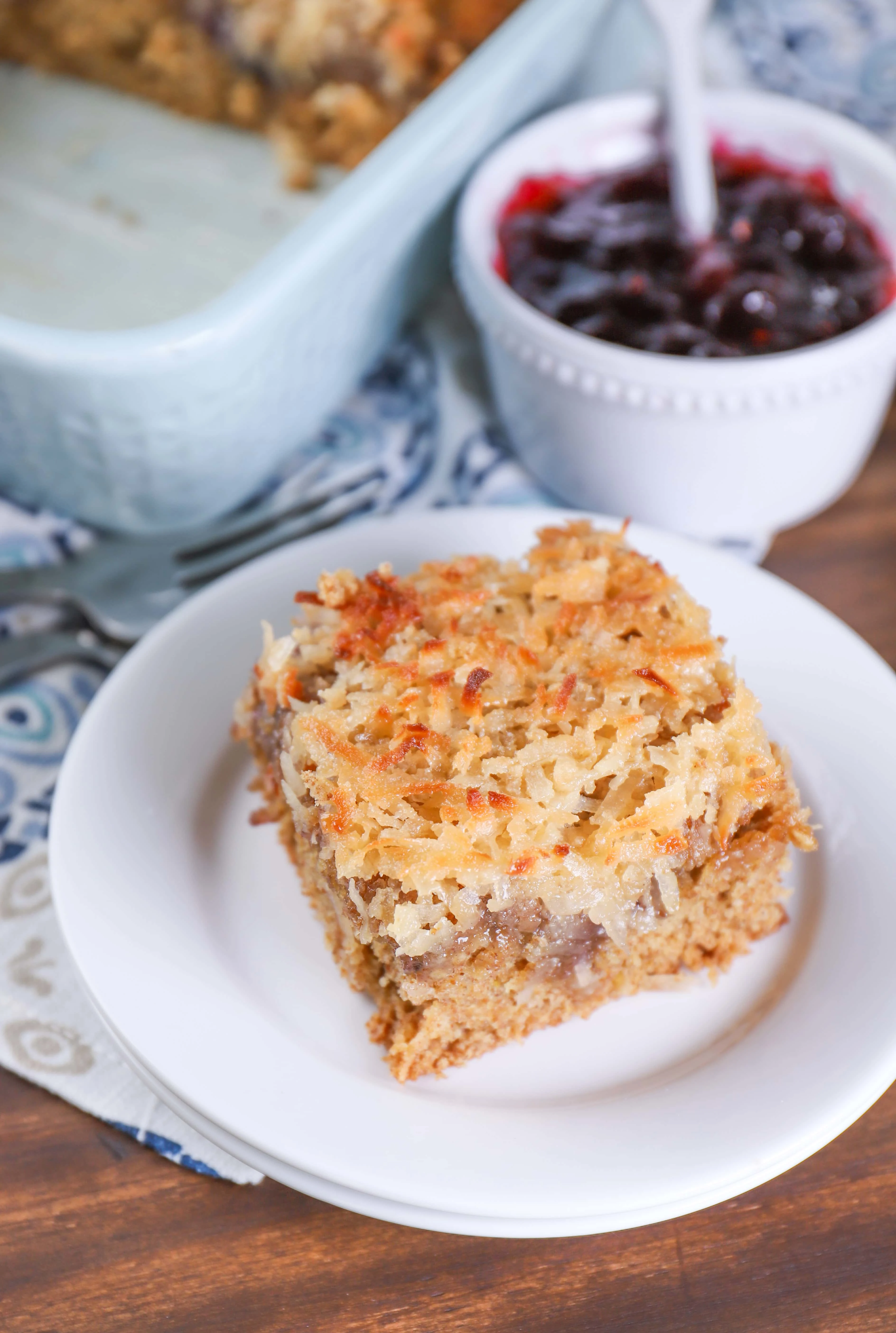 Old Fashioned Caramel Broiled Berry Oatmeal Cake