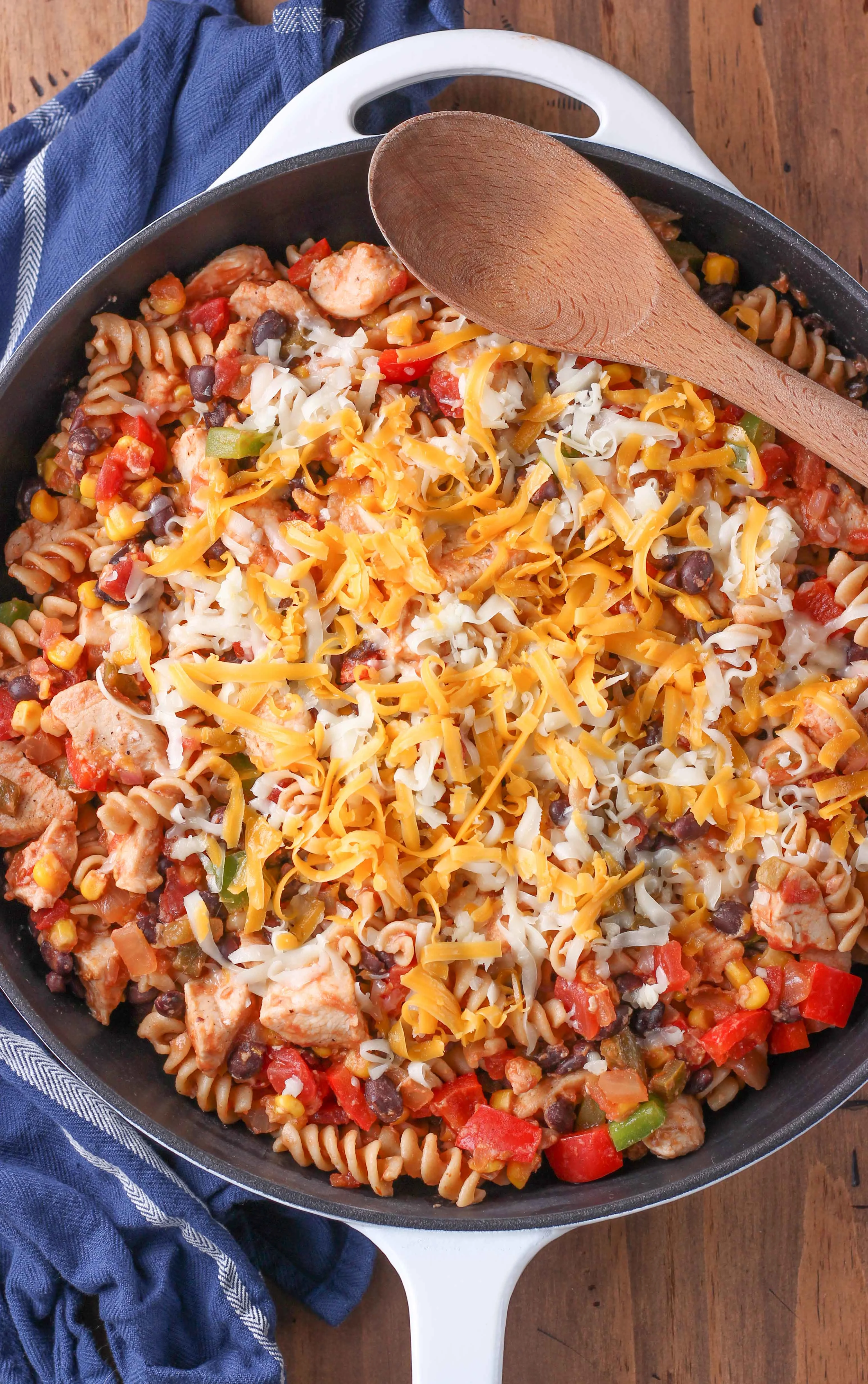 Cheesy Salsa Chicken Pasta Skillet Recipe form A Kitchen Addiction