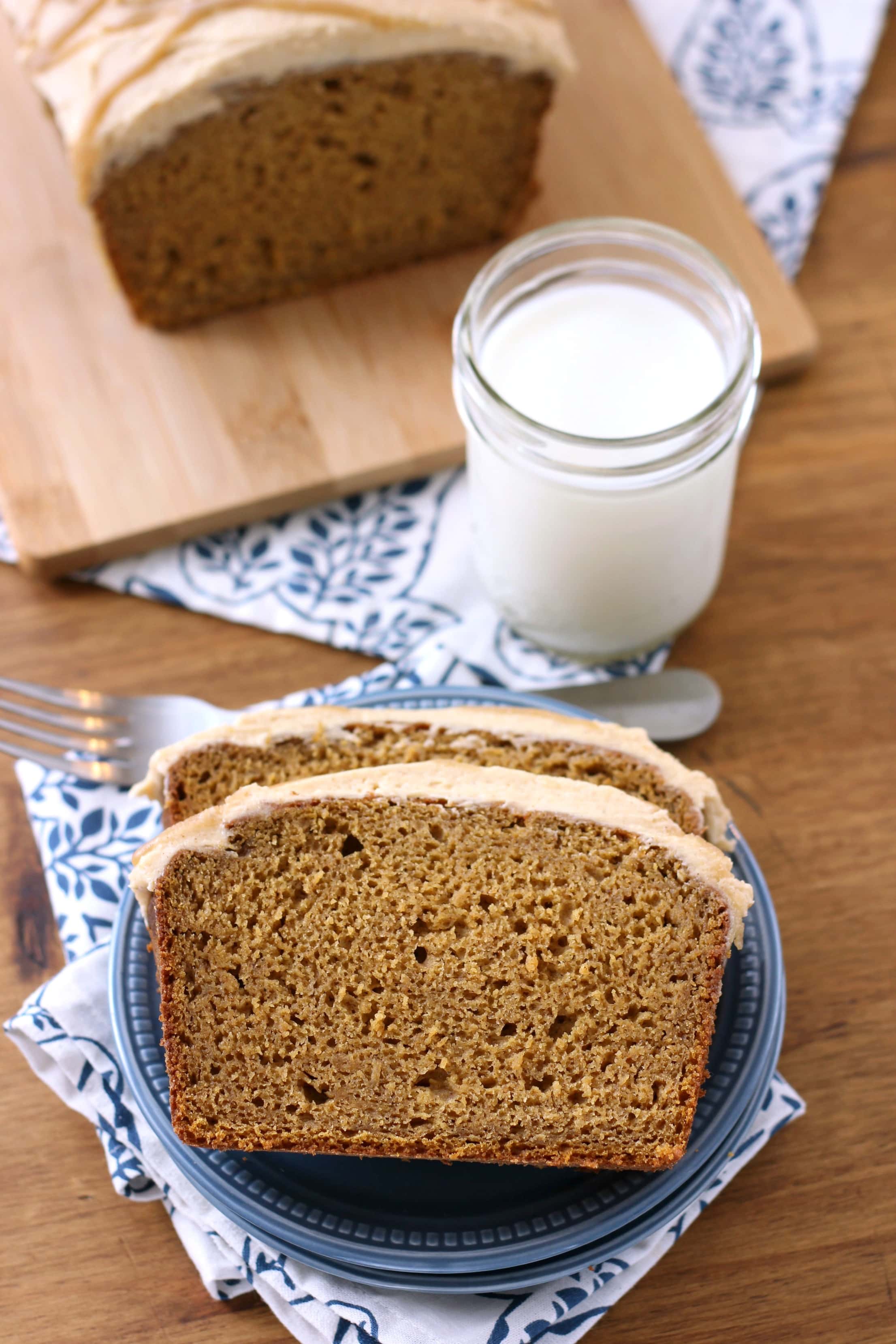 Pumpkin Bread with Salted Caramel Drizzled Pumpkin Buttercream Recipe from A Kitchen Addiction