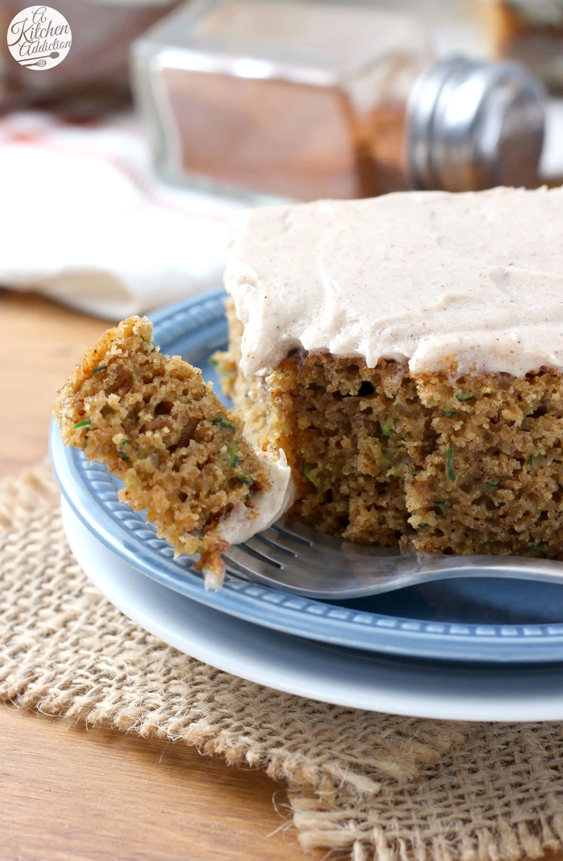 Zucchini Cake with Spiced Cream Cheese Frosting Recipe from A Kitchen Addiction