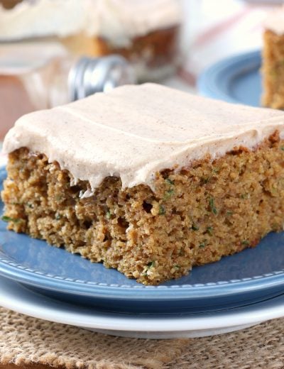 Spiced Cream Cheese Frosted Zucchini Bars Recipe from A Kitchen Addiction