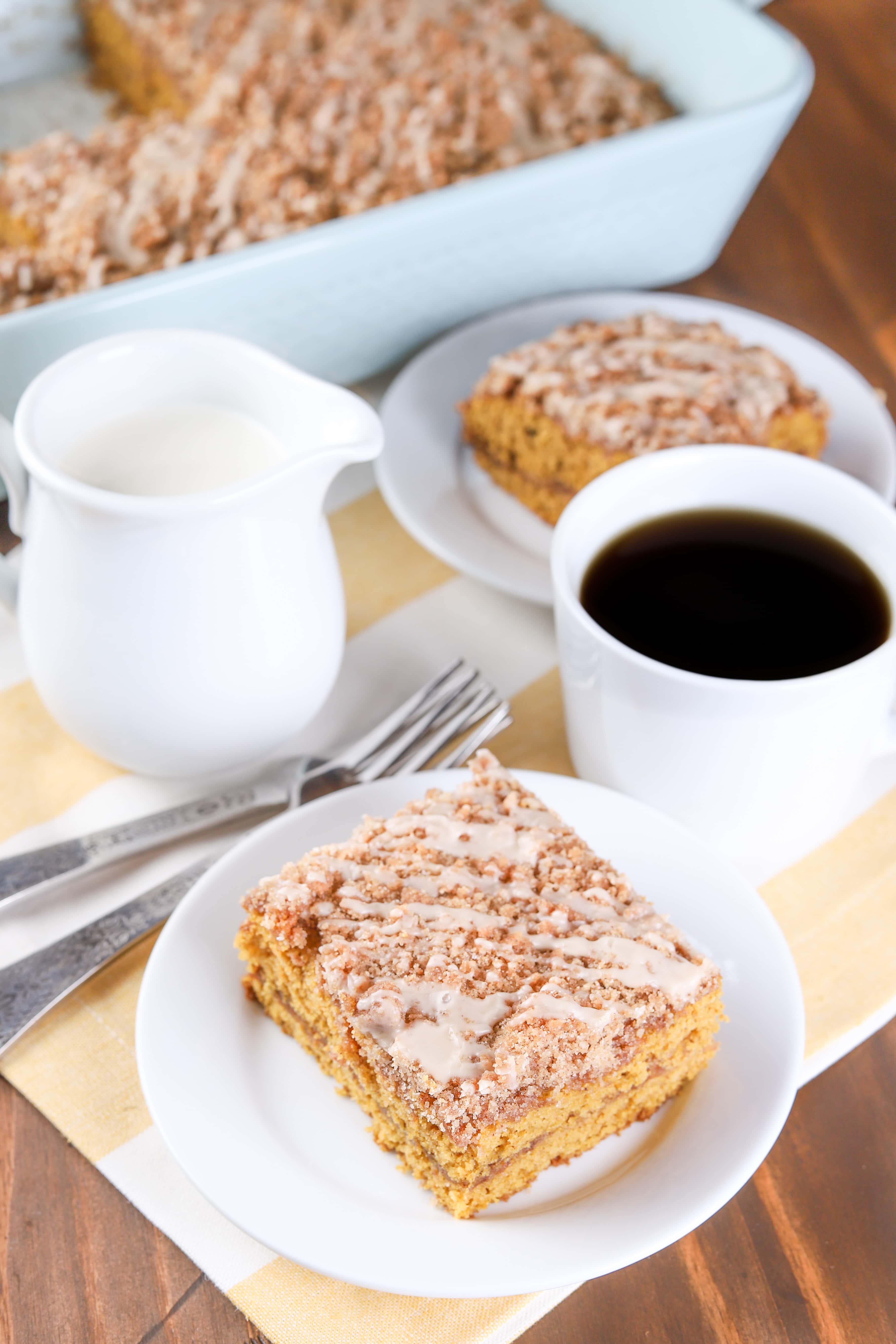 Maple Glazed Cinnamon Pumpkin Coffee Cake Recipe from A Kitchen Addiction