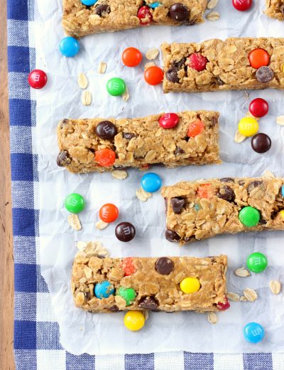 No Bake Monster Cookie Granola Bars Recipe from A Kitchen Addiction