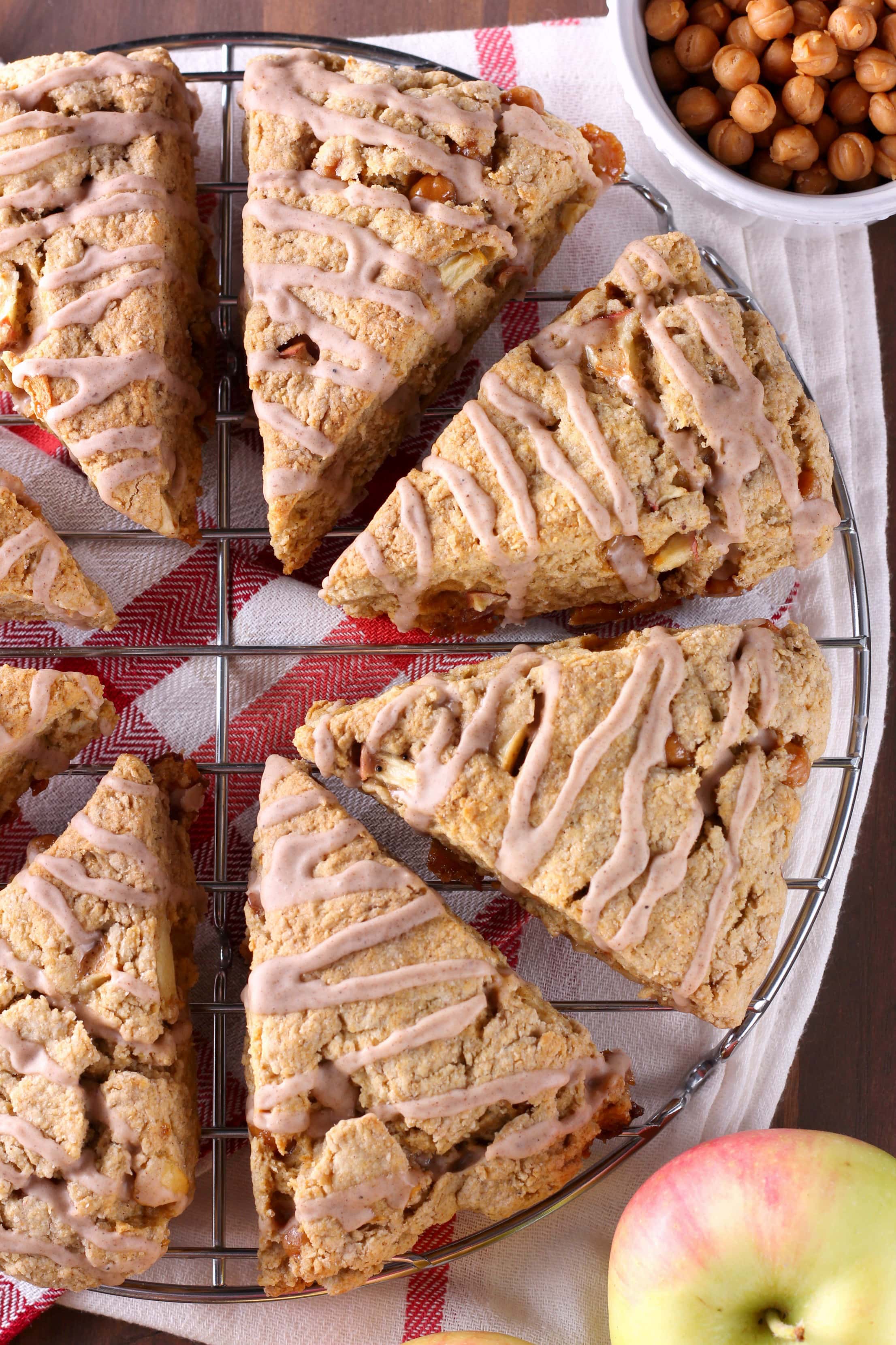 Spice Glazed Caramel Apple Scones Recipe from A Kitchen Addiction