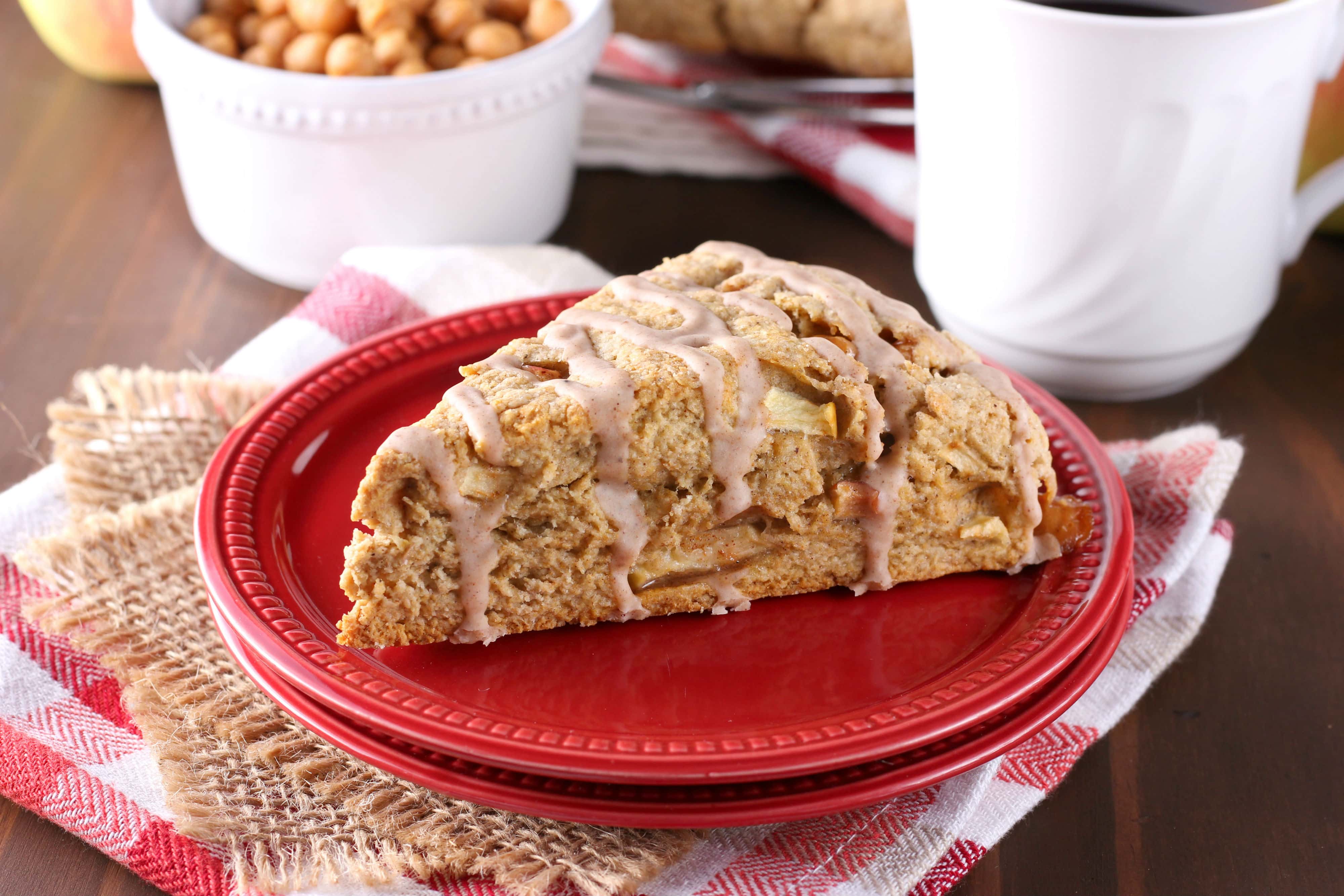 Spice Glazed Caramel Apple Scones Recipe from A Kitchen Addiction