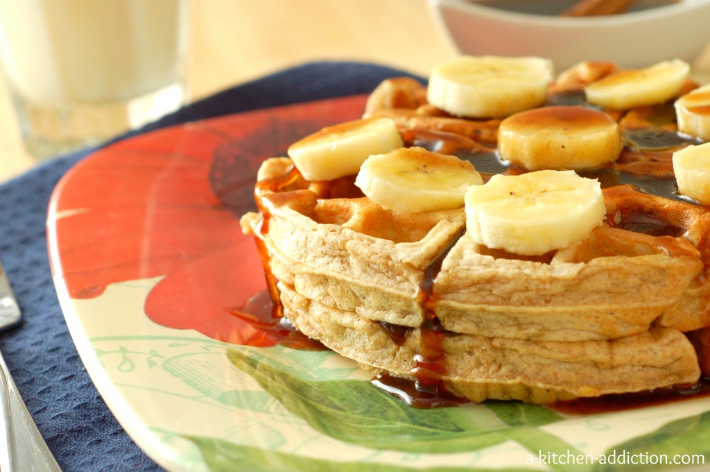 Banana Bread Waffles with Cinnamon-Brown Sugar Syrup