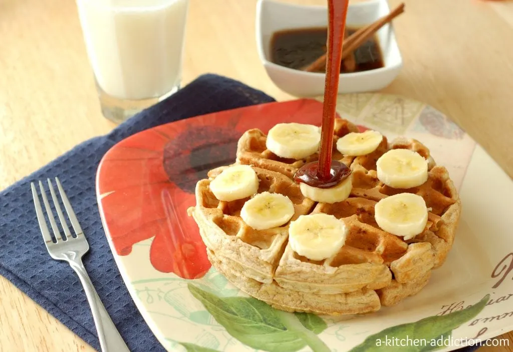 Banana Bread Waffles with Cinnamon-Brown Sugar Syrup