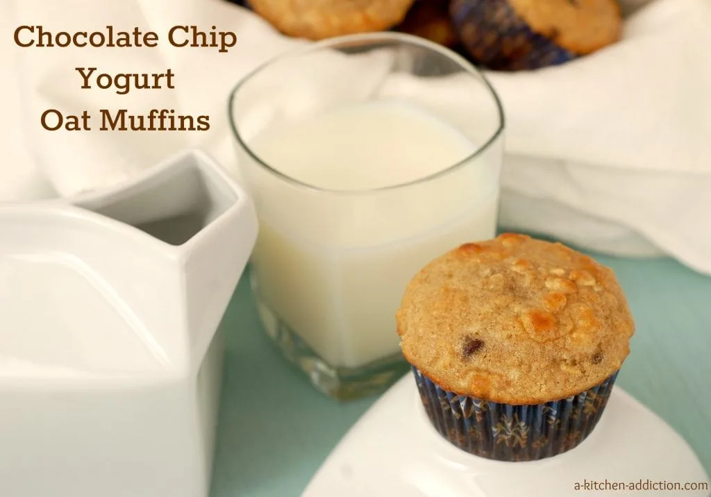{A Kitchen Addiction} Chocolate Chip Yogurt Oat Muffins - low-fat & low-sugar!