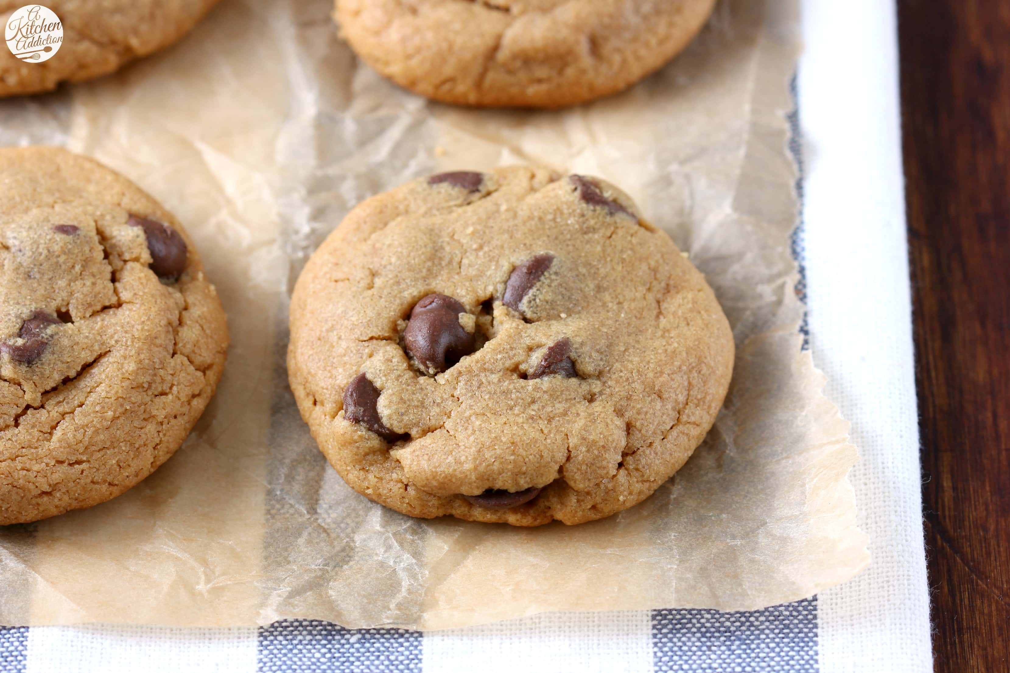 One Bowl Flourless Peanut Butter Chocolate Chip Cookies Recipe from A Kitchen Addiction