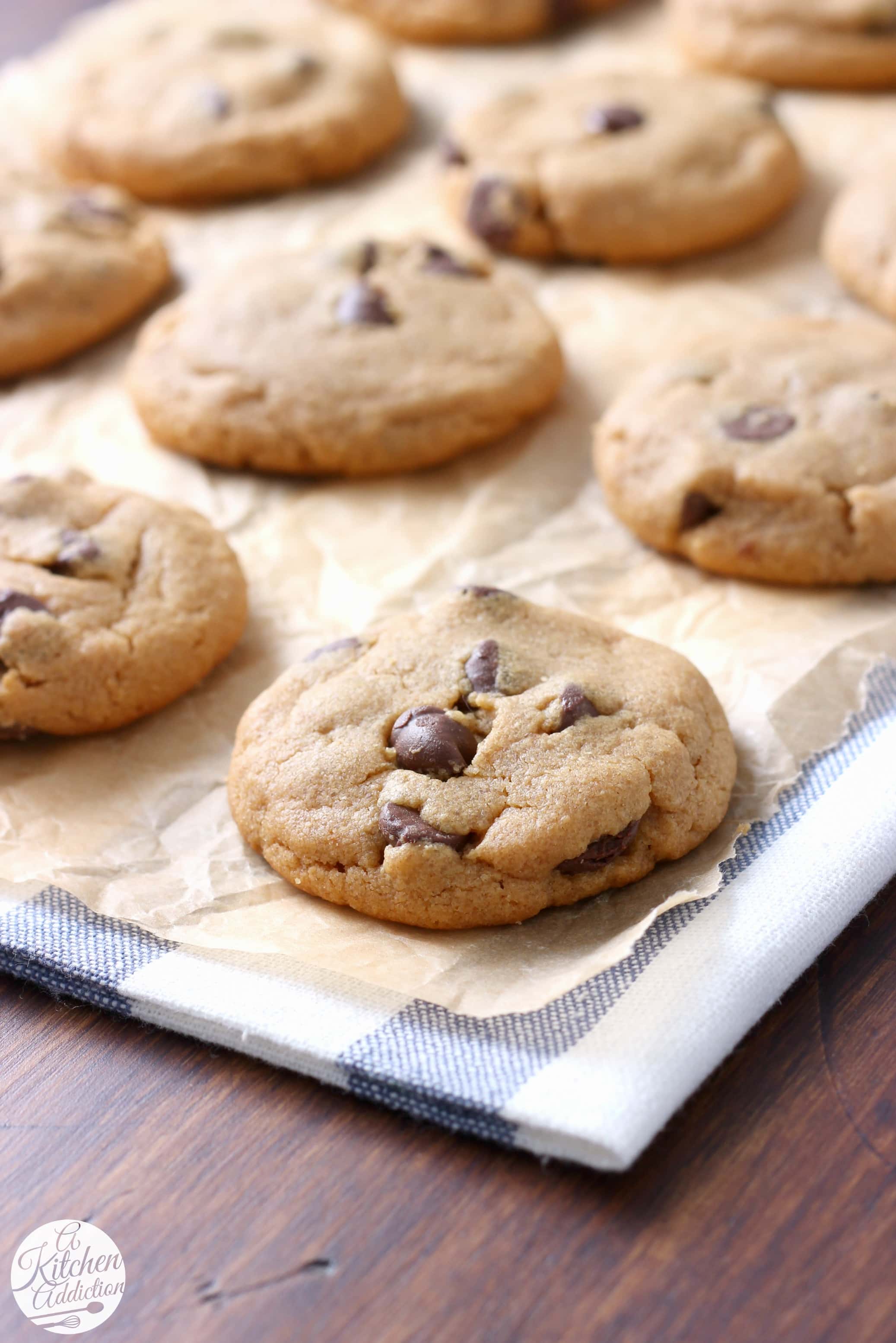 Flourless Peanut Butter Chocolate Chip Cookies Recipe from A Kitchen Addiction