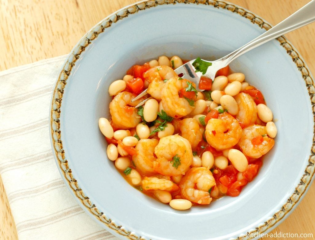 Garlic Shrimp with White Beans and Tomatoes #recipe