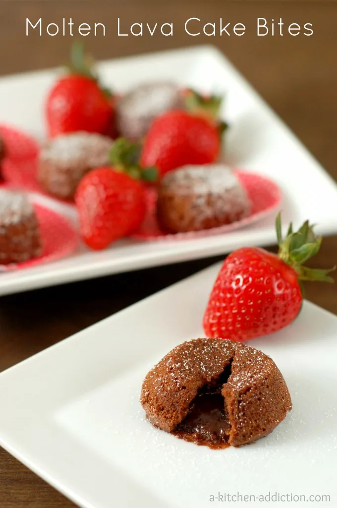 Molten Lava Cake Bites from www.a-kitchen-addiction.com #valentinesday Molten Lava Cake Bites