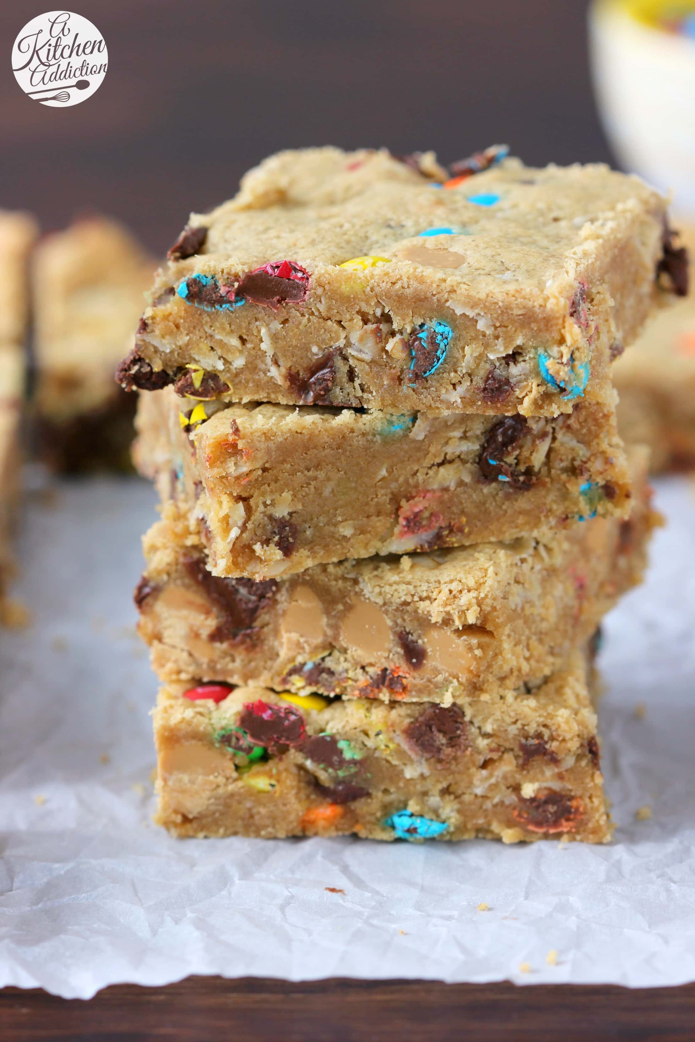 Monster Cookie Bars Recipe from A Kitchen Addiction