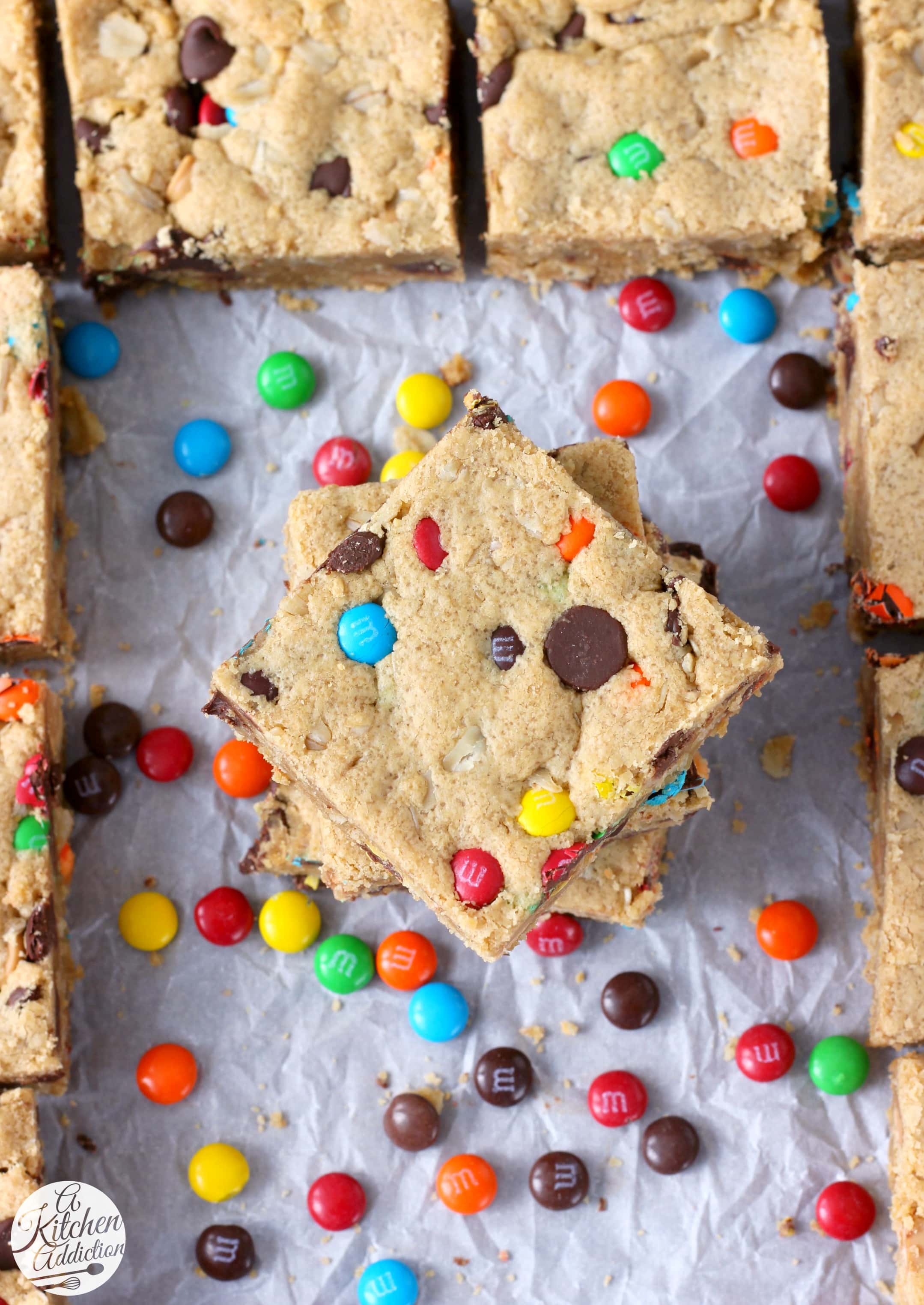 Easy Monster Cookie Bars Recipe from A Kitchen Addiction