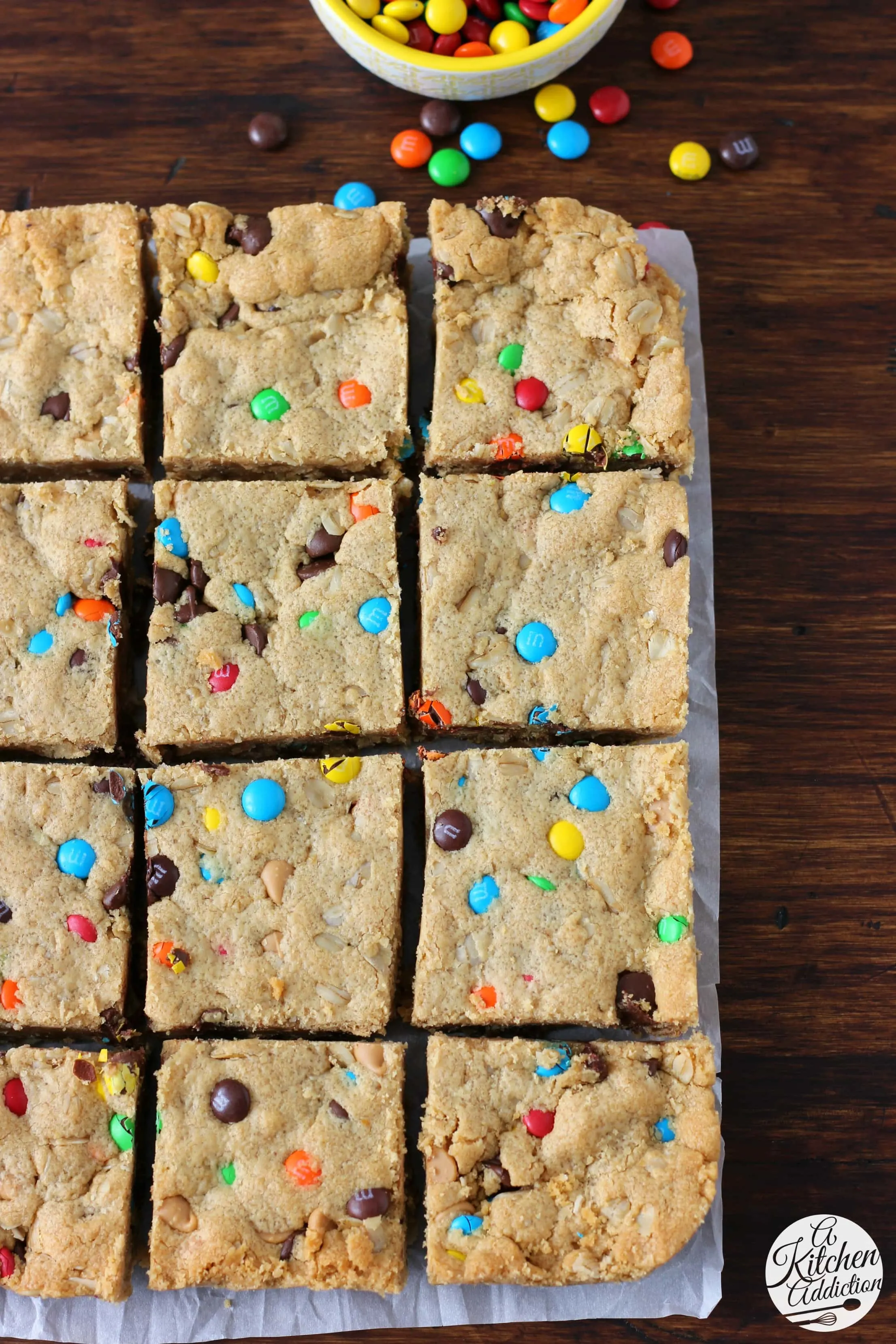 Quick and Easy Monster Cookie Bars Recipe from A Kitchen Addiction