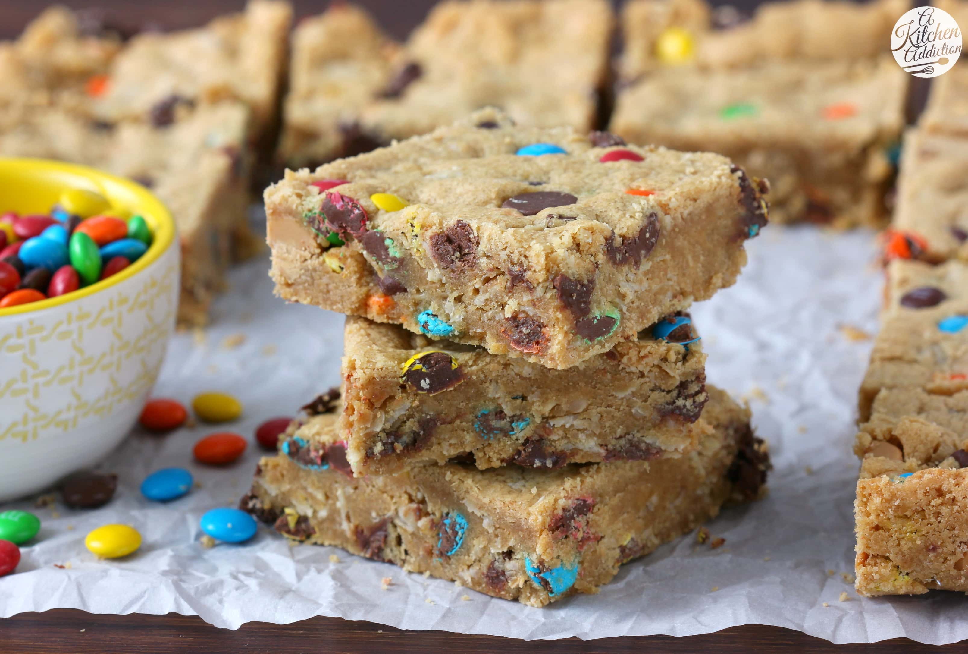 Monster Cookie Bars Recipe from A Kitchen Addiction