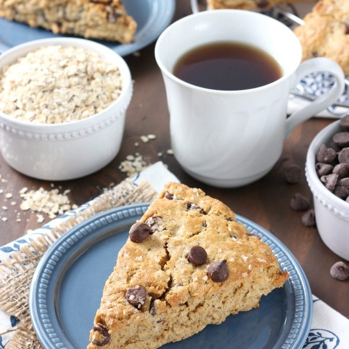 Peanut Butter Chocolate Chip Oatmeal Scones Recipe from A Kitchen Addiction