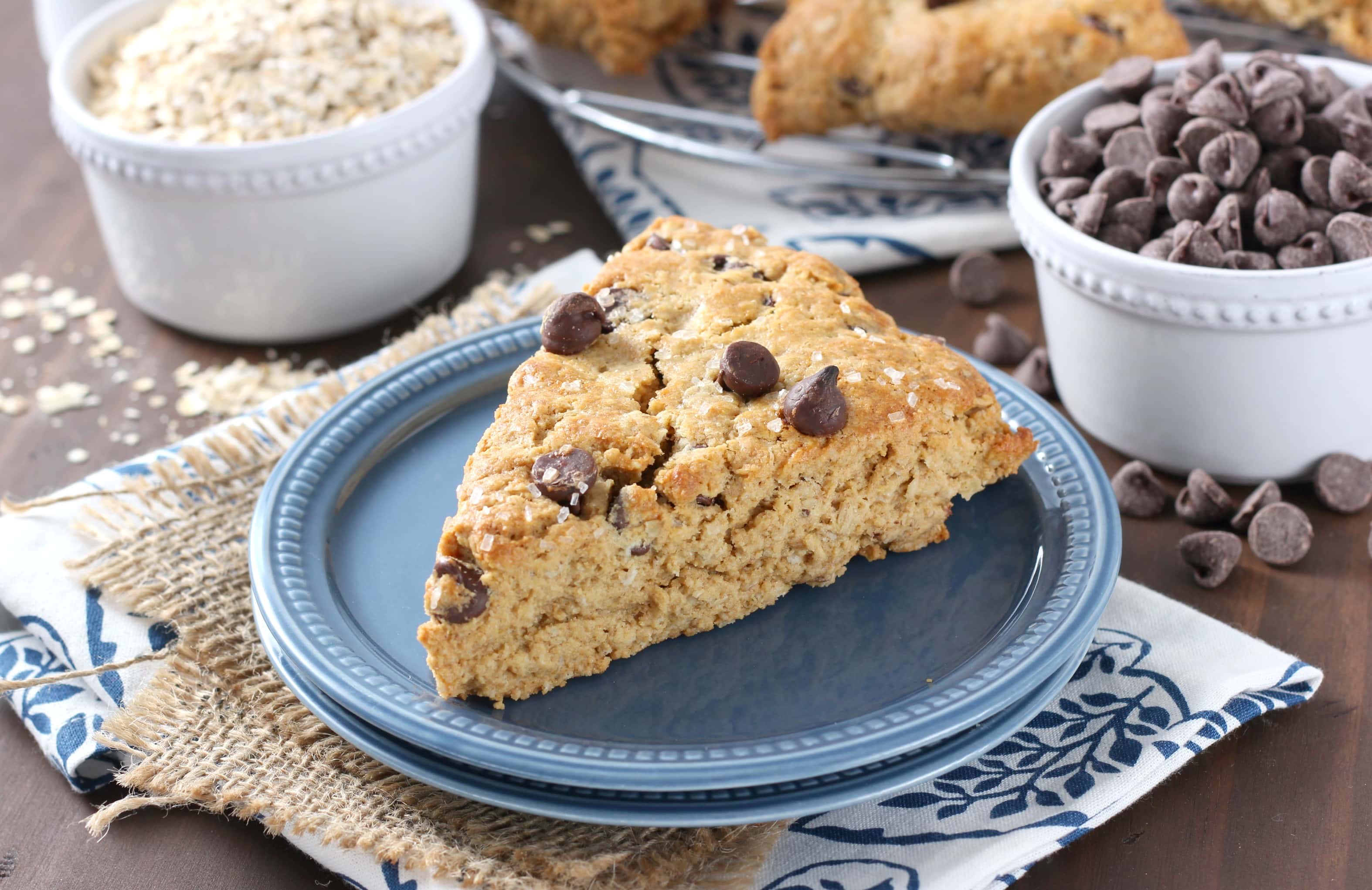 Peanut Butter Chocolate Chip Oatmeal Scones Recipe from A Kitchen Addiction