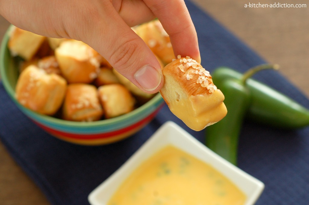 Pretzel Bites with Jalapeno Cheddar Cheese Sauce