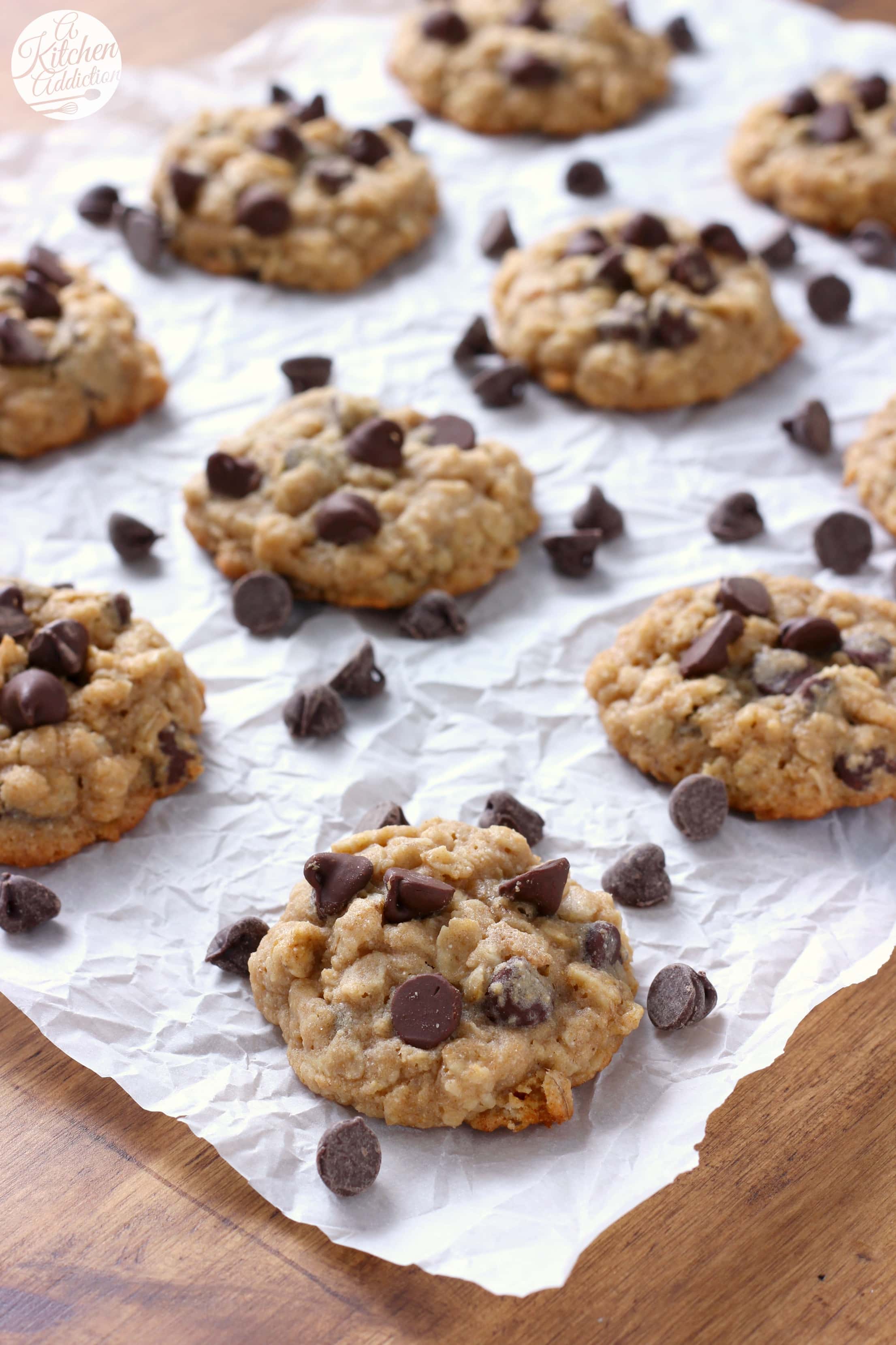 Chocolate Chip Honey Oatmeal Cookies Recipe from A Kitchen Addiction