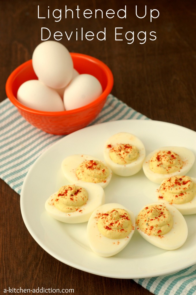 Lightened Up Deviled Eggs Recipe l www.a-kitchen-addiction.com