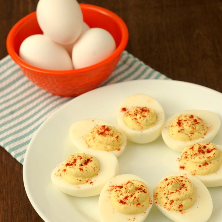 Lightened Up Deviled Eggs Recipe l www.a-kitchen-addiction.com