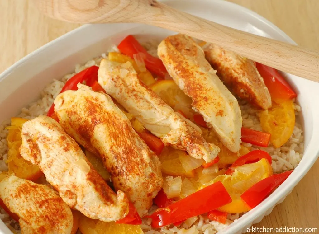 Sweet and Spicy Chicken Over Rice l www.a-kitchen-addiction.com