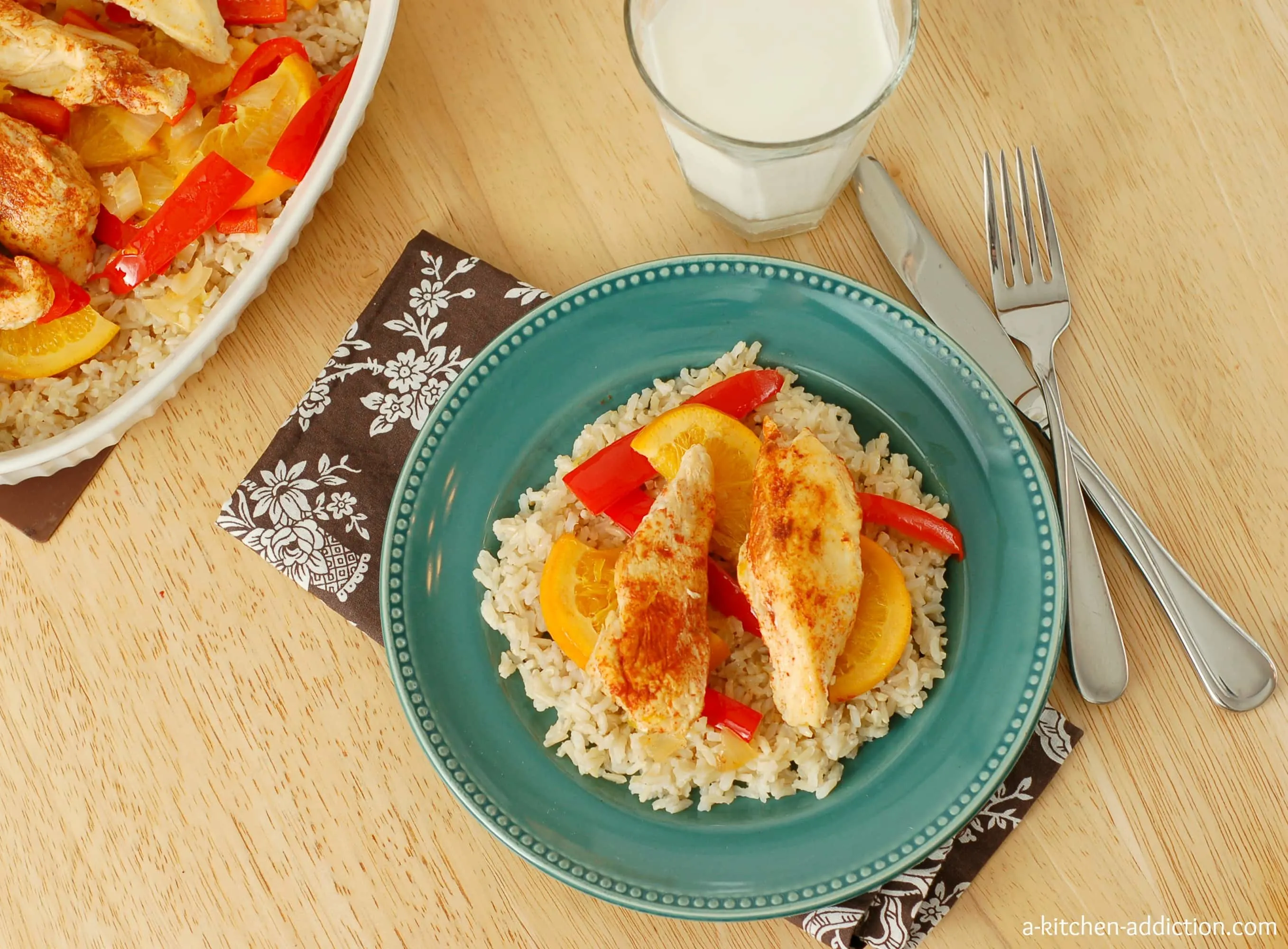 Sweet and Spicy Chicken Over Rice Recipe I www.a-kitchen-addiction.com