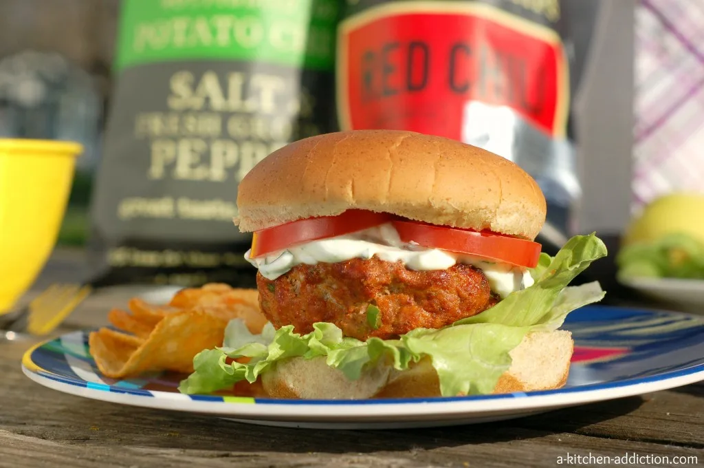 Chili Lime Feta Burger with Creamy Cilantro Lime Sauce Recipe l www.a-kitchen-addiction.com