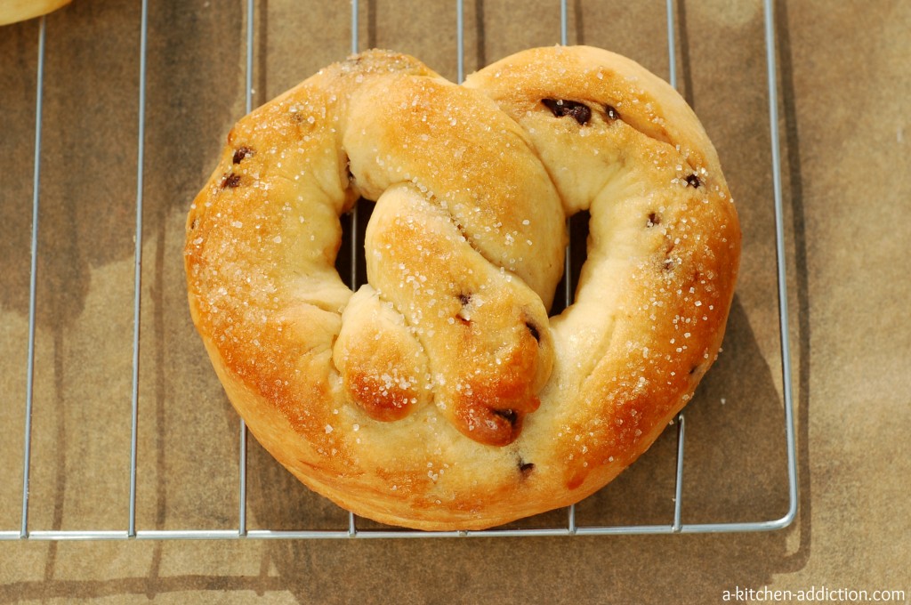 Chocolate Chip Brioche Pretzels Recipe l www.a-kitchen-addiction.com