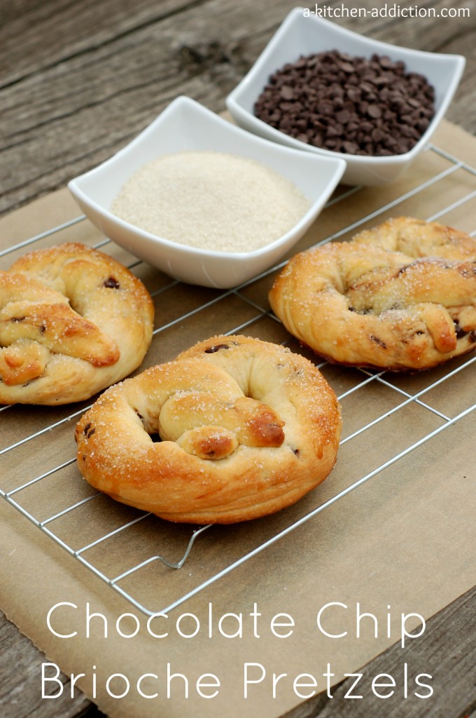 Chocolate Chip Brioche Pretzels Recipe l www.a-kitchen-addiction.com