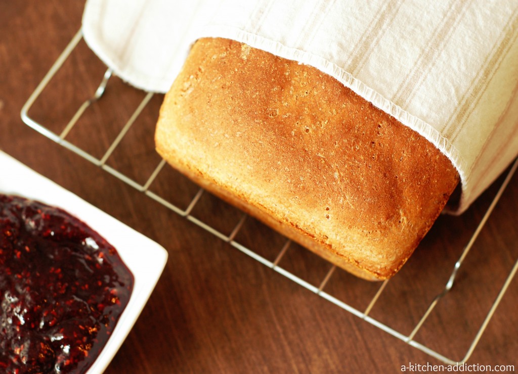 Whole Wheat English Muffin Bread Recipe l www.a-kitchen-addiction.com