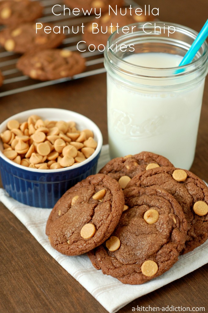 Chewy Nutella Peanut Butter Chip Cookies Recipe l www.a-kitchen-addiction.com