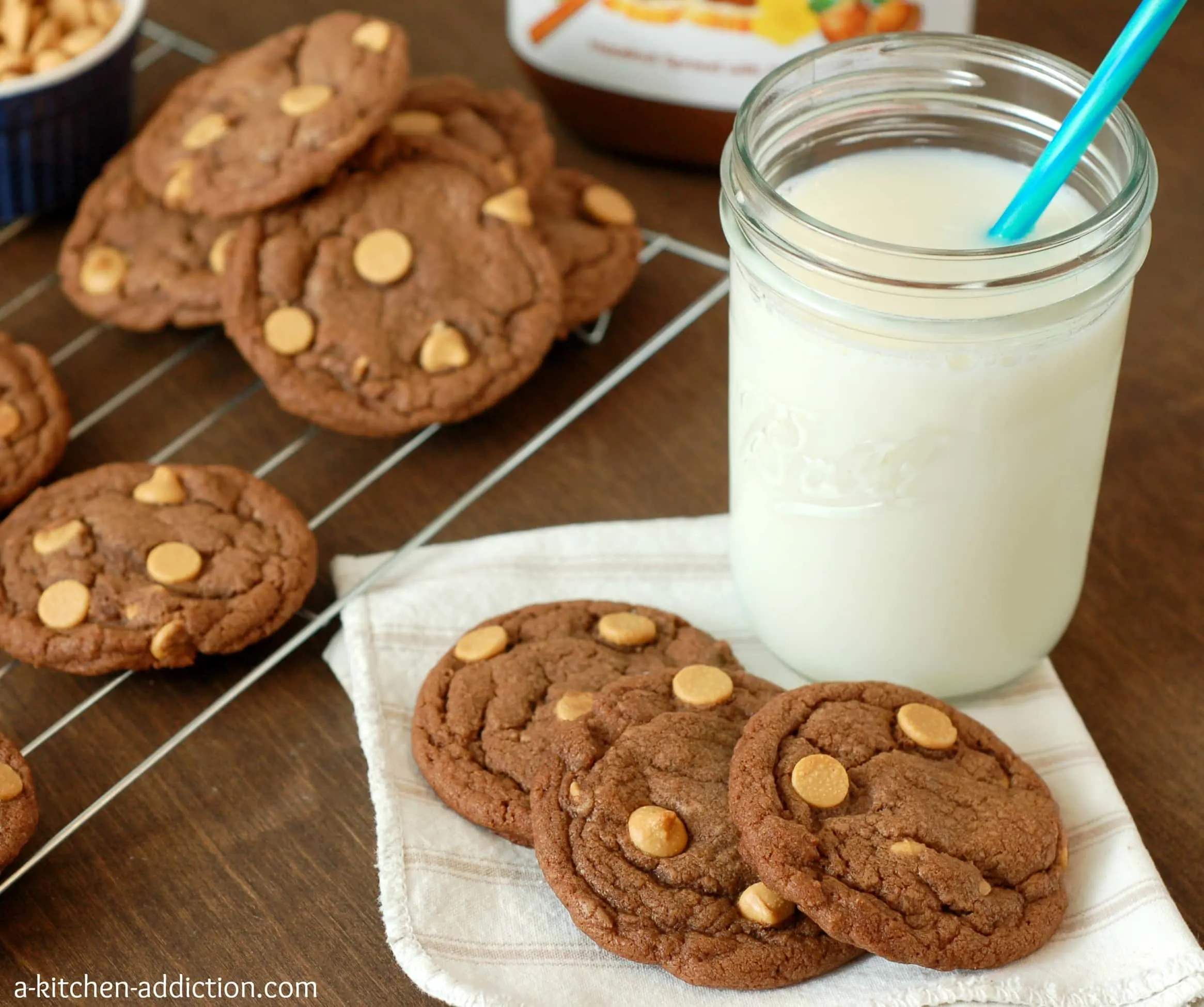 Chewy Nutella Peanut Butter Chip Cookies Recipe l www.a-kitchen-addiction.com