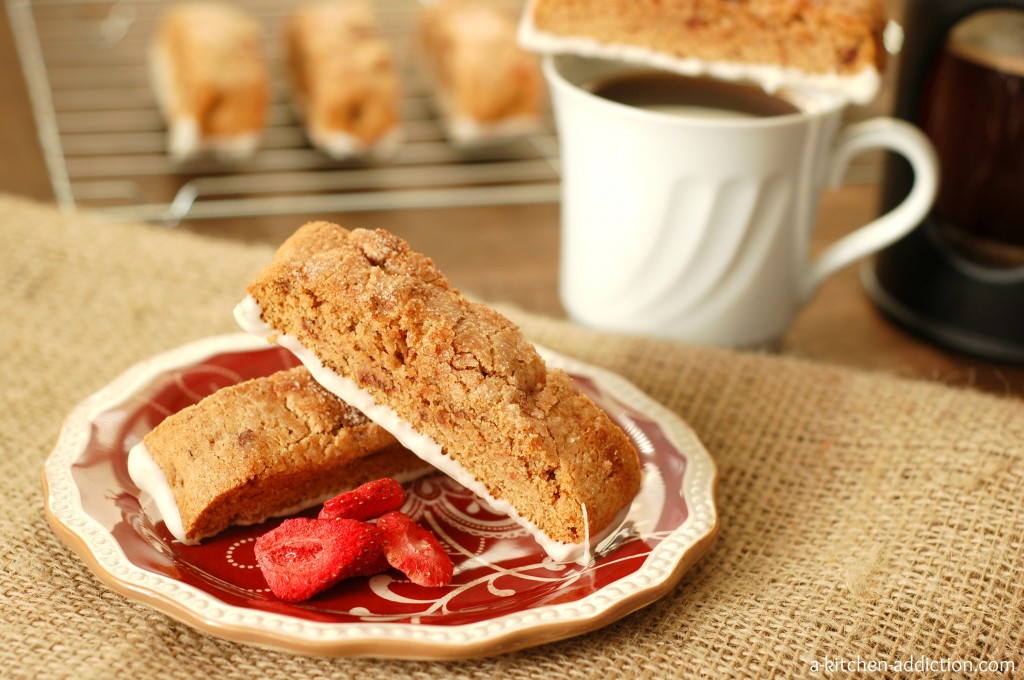 Strawberry Cinnamon Sugar Biscotti Recipe l www.a-kitchen-addiction.com