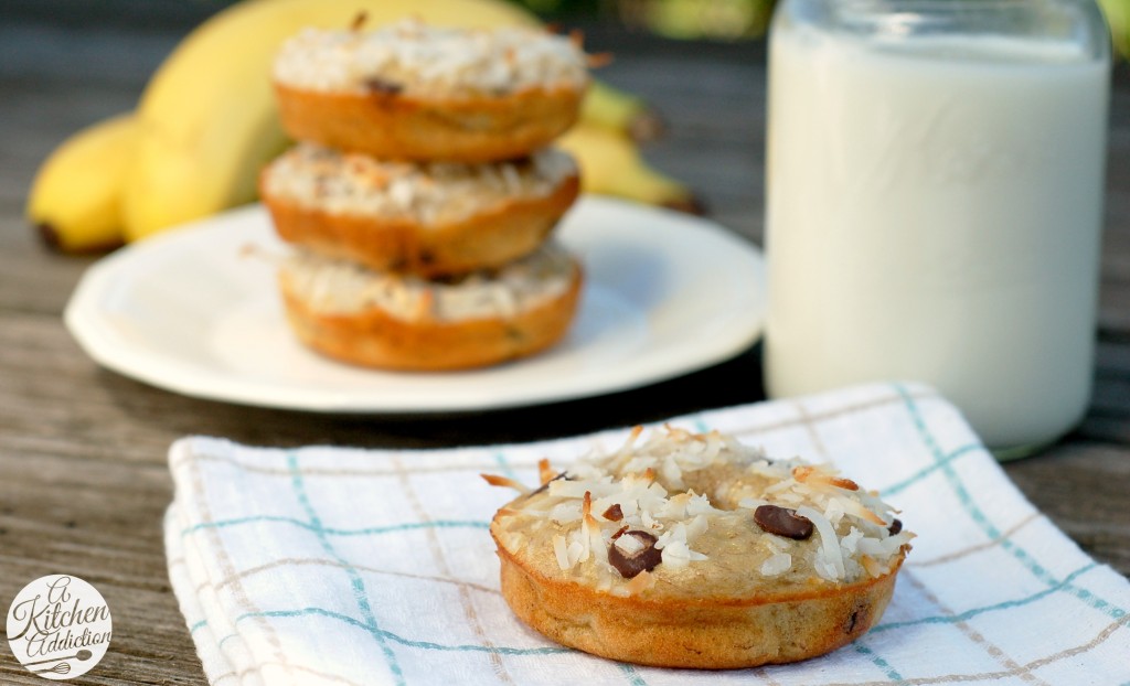 Chocolate Chip Coconut Banana Bread Donuts Recipe l www.a-kitchen-addiction.com