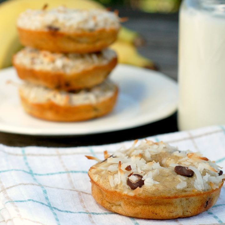 Chocolate Chip Coconut Banana Bread Donuts Recipe l www.a-kitchen-addiction.com