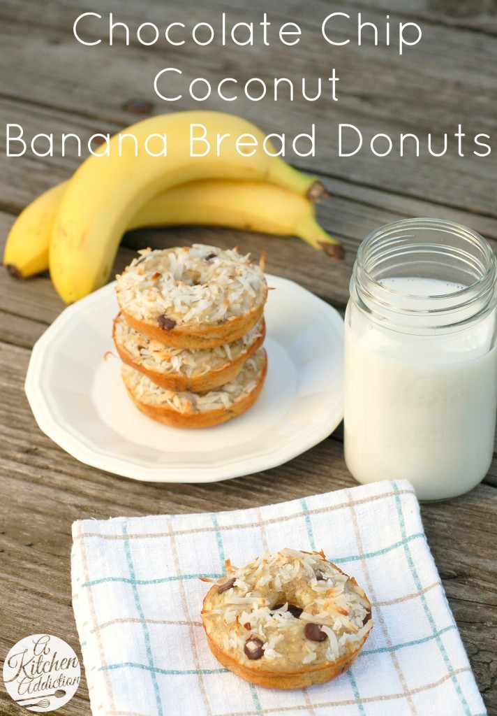 Chocolate Chip Coconut Banana Bread Donuts Recipe l www.a-kitchen-addiction.com