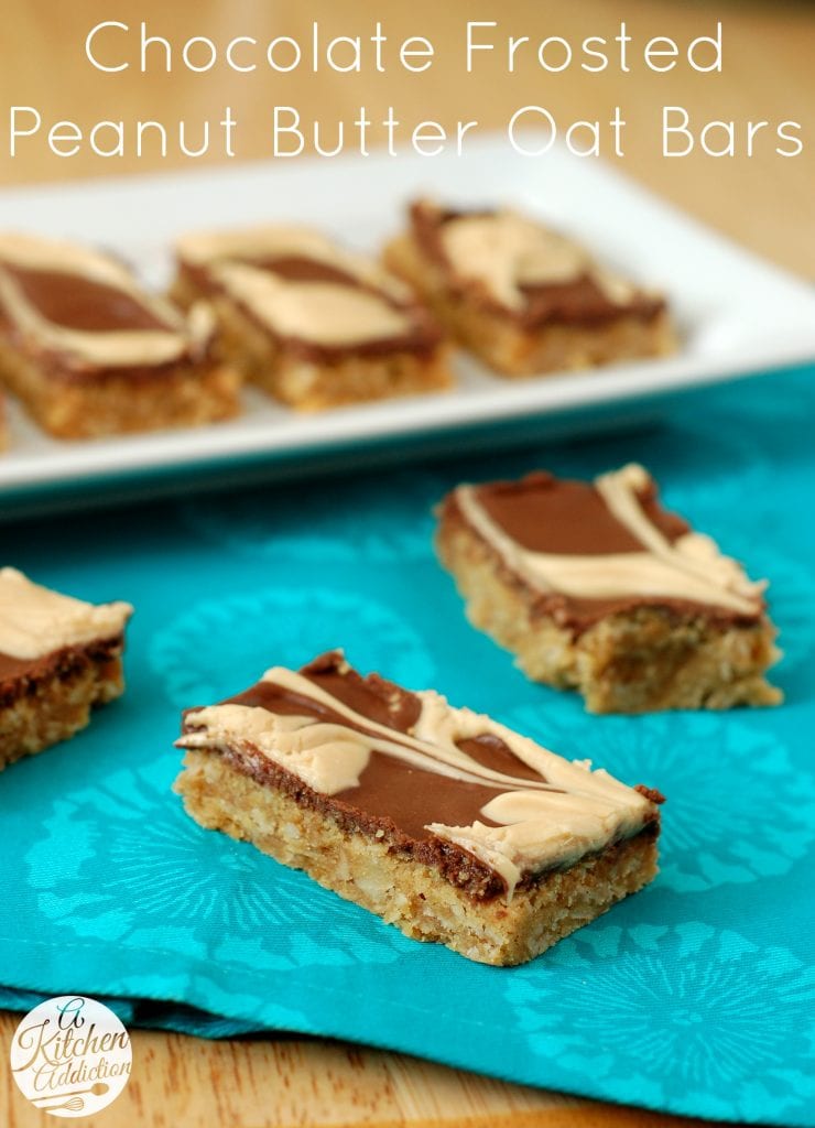 Chocolate Frosted Peanut Butter Oat Bars Recipe l www.a-kitchen-addiction.com