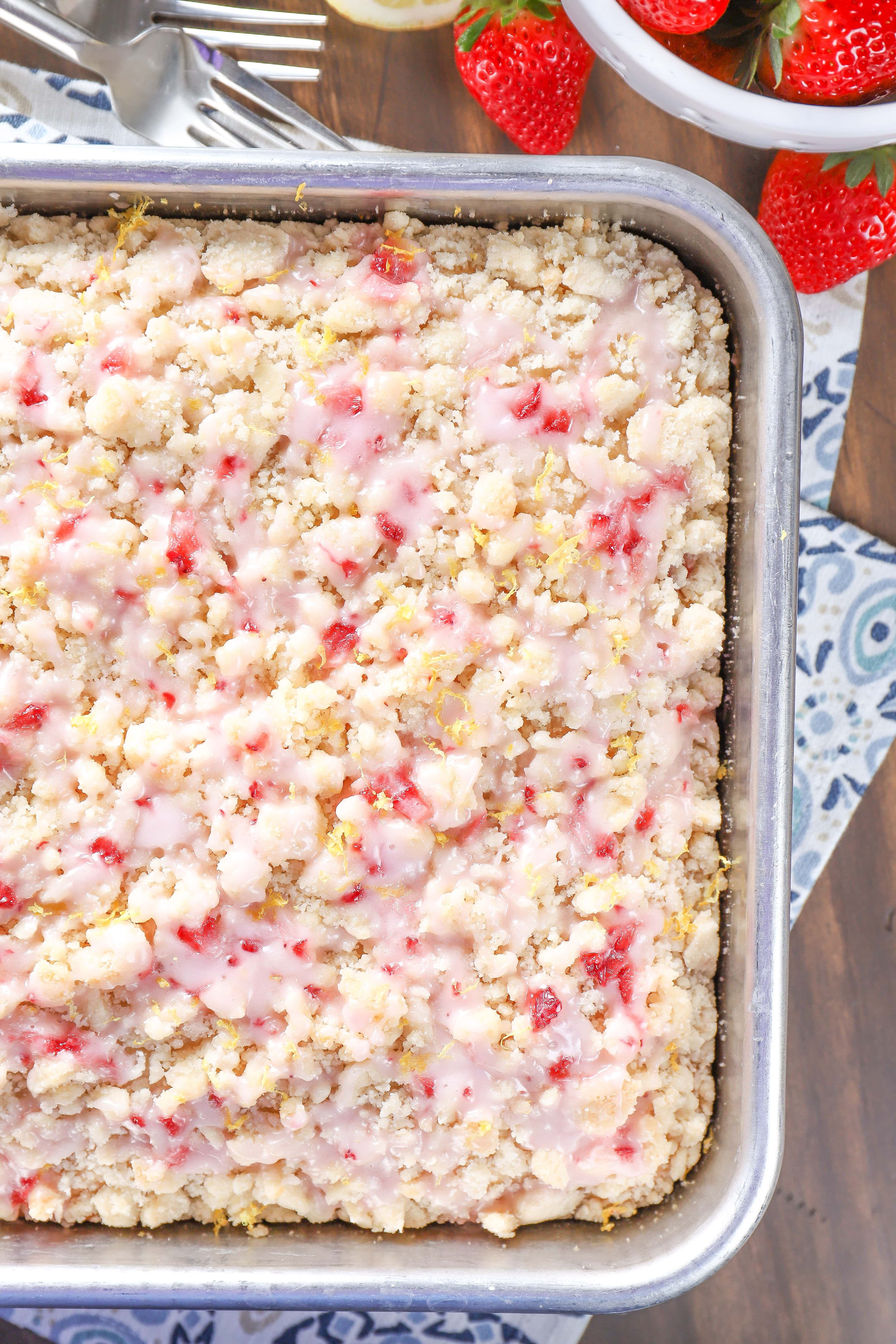 Pan of Strawberry Glazed Strawberry Lemon Yogurt Cake