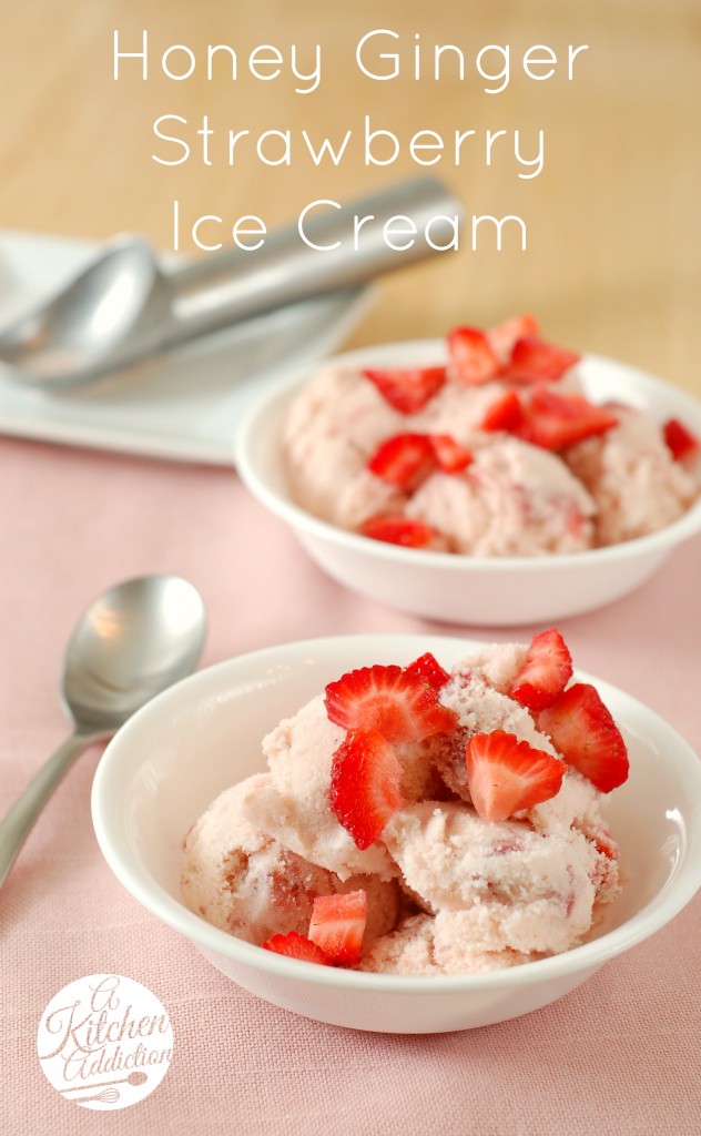 Honey Ginger Strawberry Ice Cream Recipe l www.a-kitchen-addiction.com
